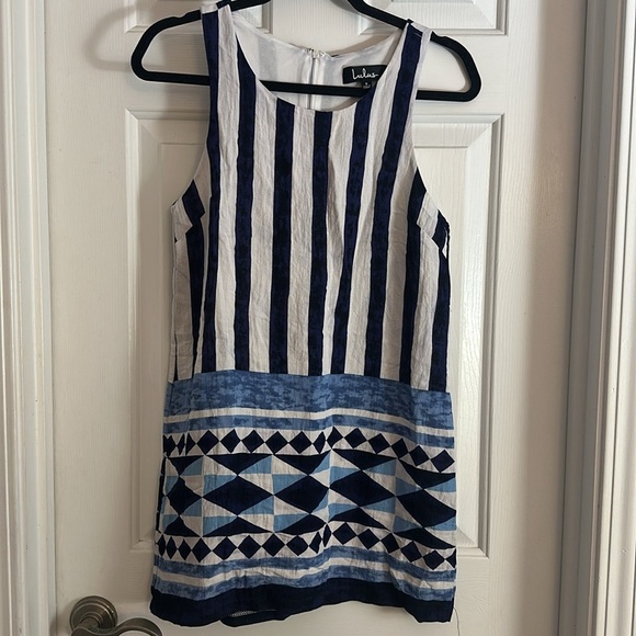 Lulus Multitask-Queen Ivory and Blue Print Shift Dress small blue white - Picture 5 of 9